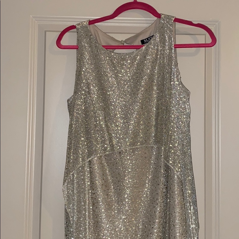 Gold tea length party dress